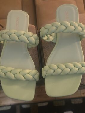 Soda Braided Double-Strap Slide Sandals - Mint Green